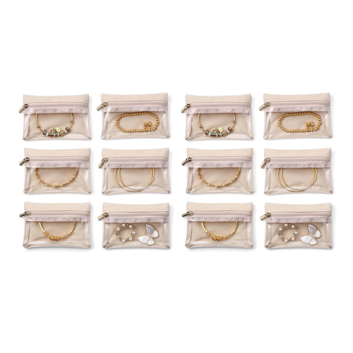 MAYCREATE Jewellery Organisers Pouch for Travel and Storage featuring Zipper Velvet Bags 12 Pcs