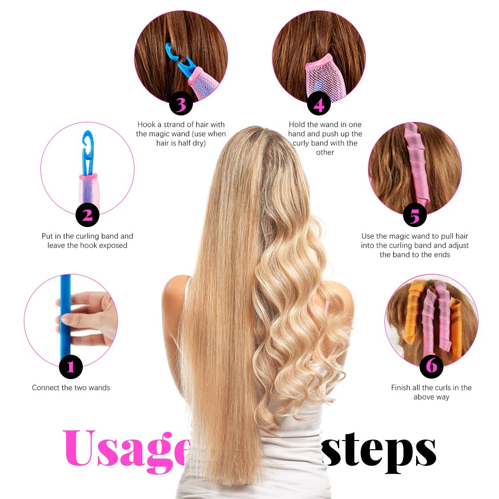 MAYCREATE® 20pcs Heatless Curls Hair Curlers for Women, 30cm Hair Rollers Hair Curler Tools, Spiral Heatless Curler for Women with Styling Hooks for Medium Long Hair