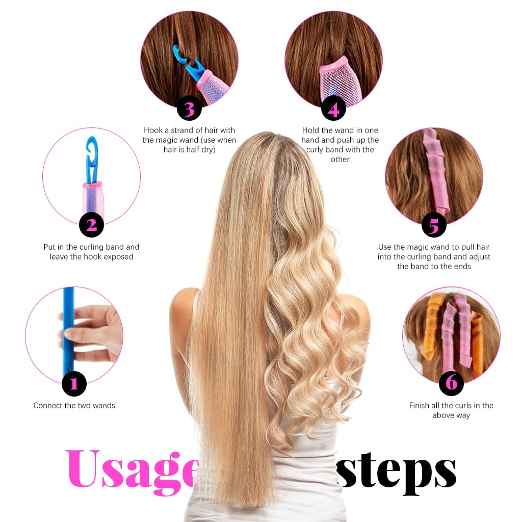 MAYCREATE Heatless Curls Hair Curlers for Medium Long Hair with 6 Styling Hooks | 20pcs 30cm Spiral Curlformers