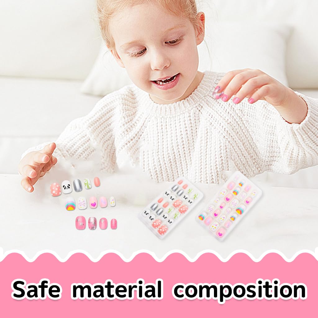MAYCREATE Children Press On Nails Kit 72pcs with ABS Full Cover Tips for Girls | Fun DIY Gift