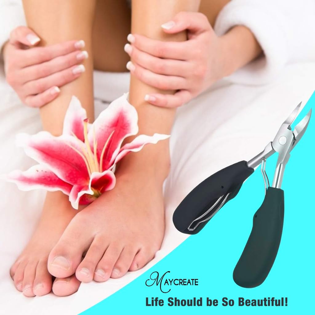 Maycreate Toe Nail Clipper for Ingrown or Thick Toenails with Long Handle and Soft Grip for Seniors