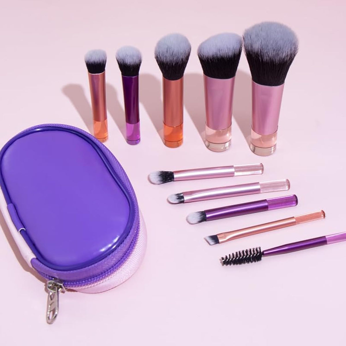 MAYCREATE® Portable ON THE GO Makeup Brush Set, 10pcs Easy-taken Mini Full Complete Function Cosmetic Brushes Kit with Brush Pouch (colorful)