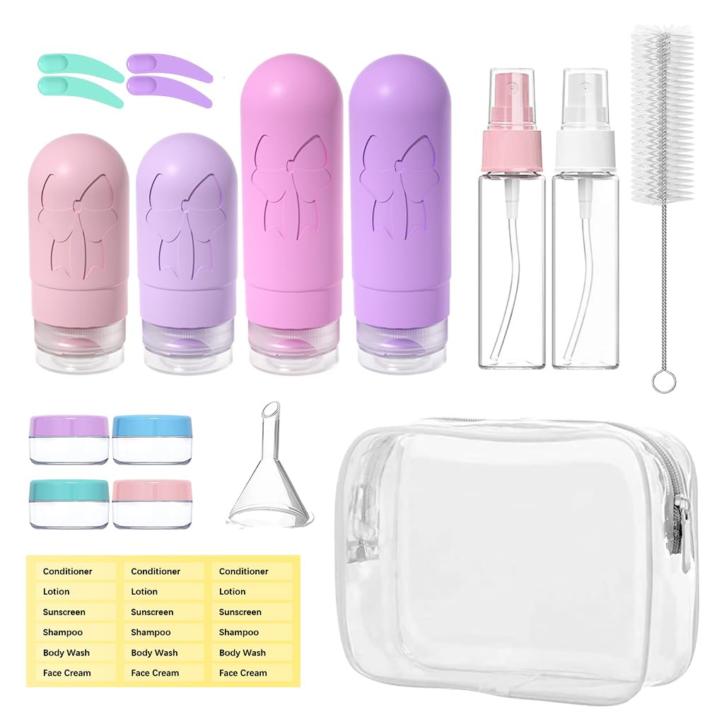 MAYCREATE Travel Bottle Kit for Toiletries with Leak Proof Air Valve | 16pc BPA Free Silicone Set