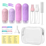 MAYCREATE Travel Bottle Kit for Toiletries with Leak Proof Air Valve | 16pc BPA Free Silicone Set