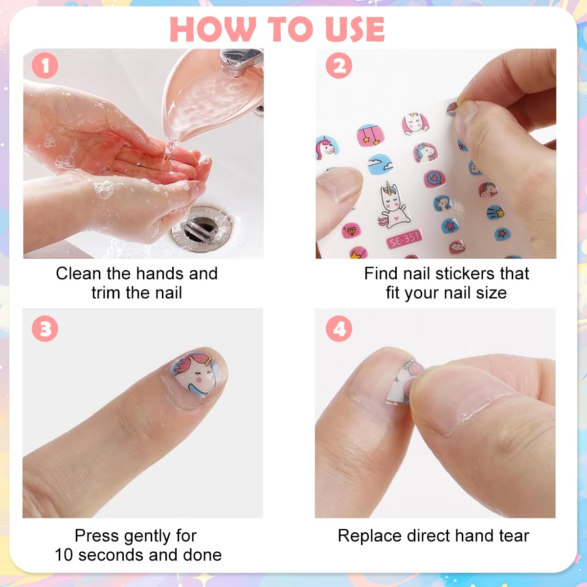 MAYCREATE Nail Stickers for Kids with 6 Sheets Cute Cartoon Unicorn Decals | DIY Party Fun
