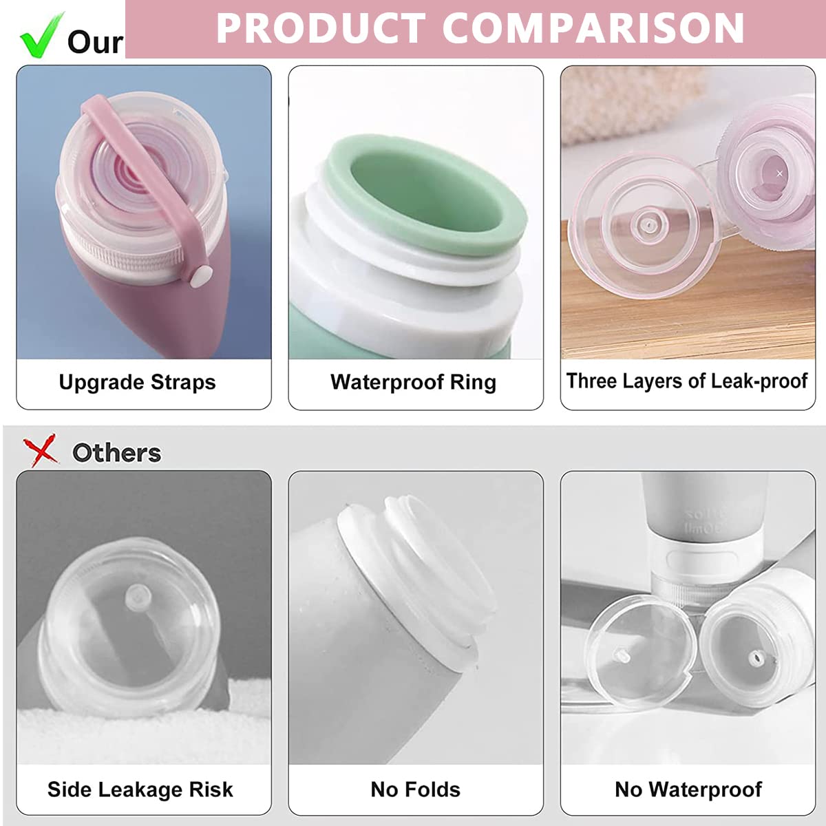 MAYCREATE Travel Toiletries Bottles Kit for Easy Packing with Double Leakproof Design | 3pcs 90ml Refillable Silicone Containers