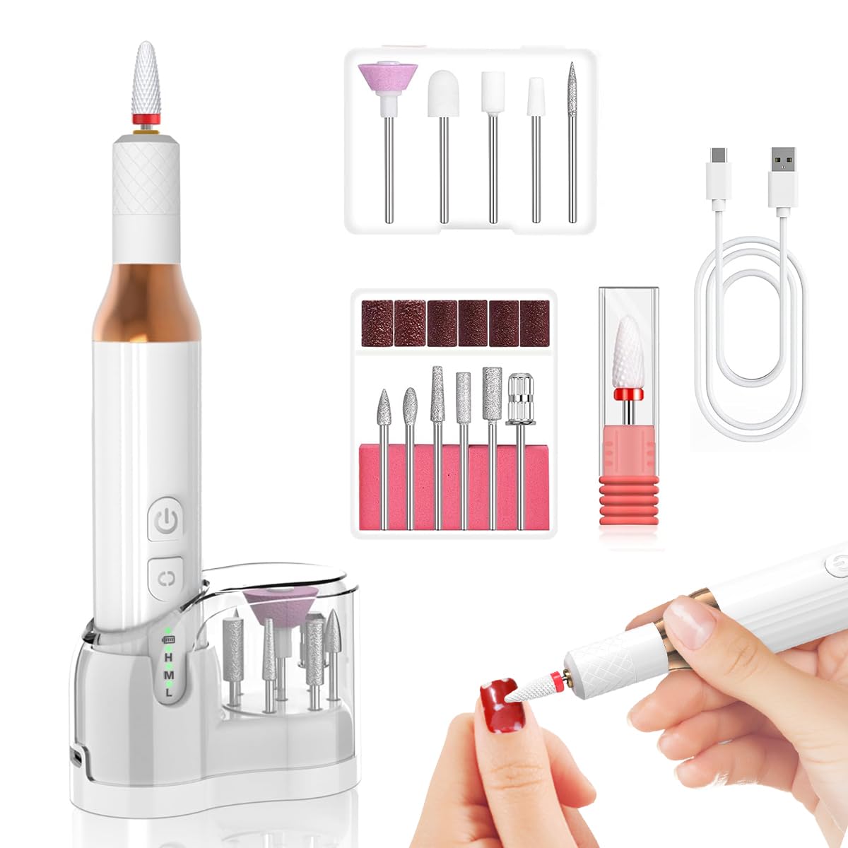 MAYCREATE Nail Drill for Gel Nails featuring Rechargeable Cordless Design | Professional Manicure Kit