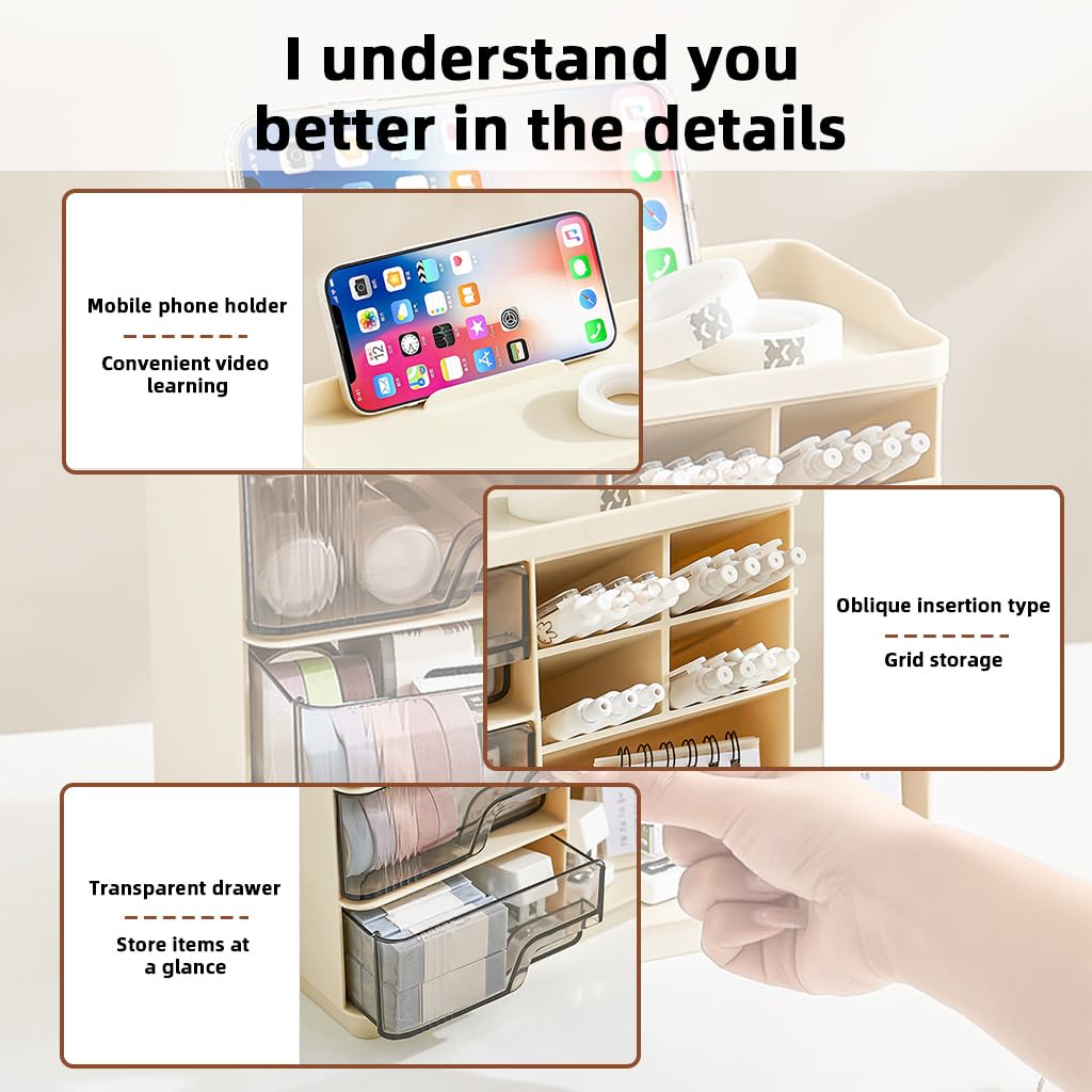 MAYCREATE Desk Organizer for Makeup and Stationery featuring Triple Drawer System | 23.2x11x19.4 cm Multi‑Compartment Storage Box