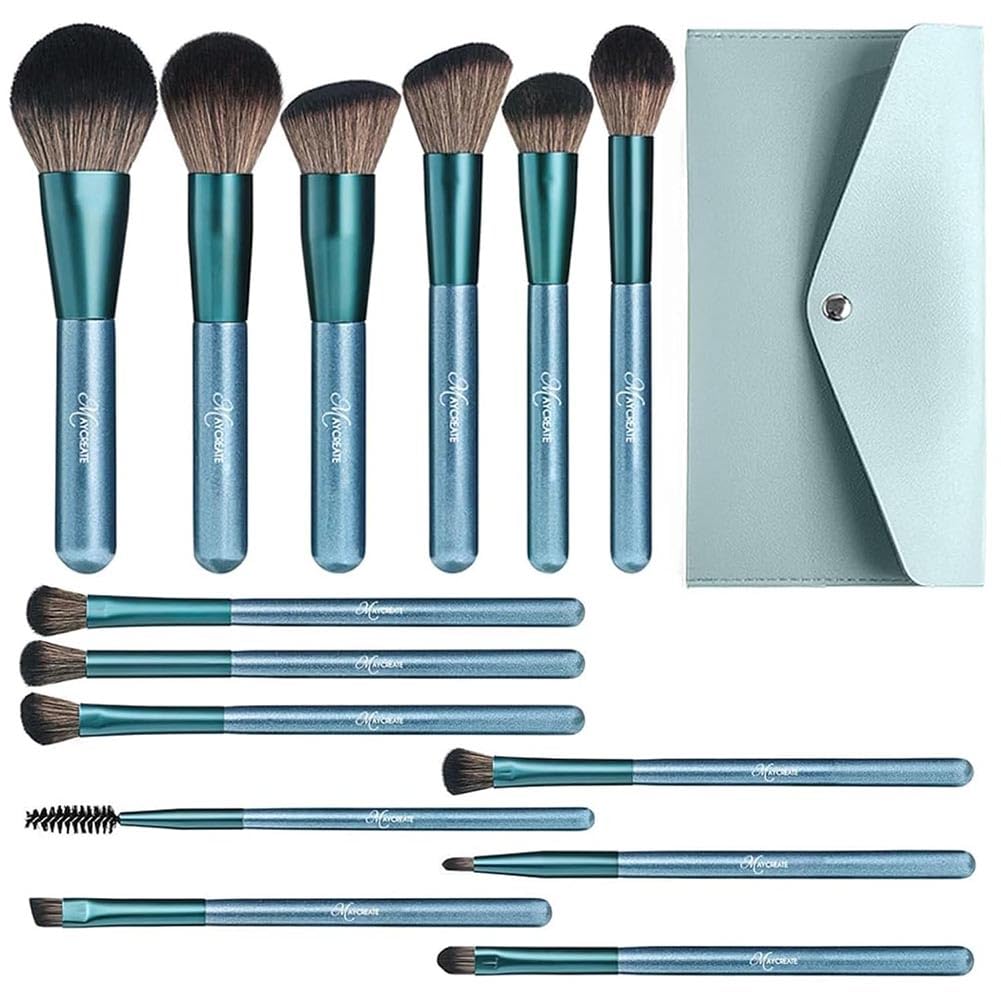 MAYCREATE® Makeup Brush Set Professional 14 Pcs Premium Make Up Blushes Set with Foundation Brush and Pouch Soft Bristles Brush Sets in Makeup for Beginners Makeup Artists Students