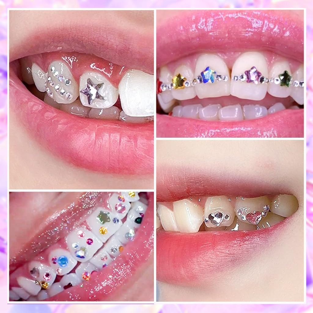 MAYCREATE Glittering Tooth Gem Kit with Mouth Retractor and 12 Grid Assorted Colors | No Glue Included