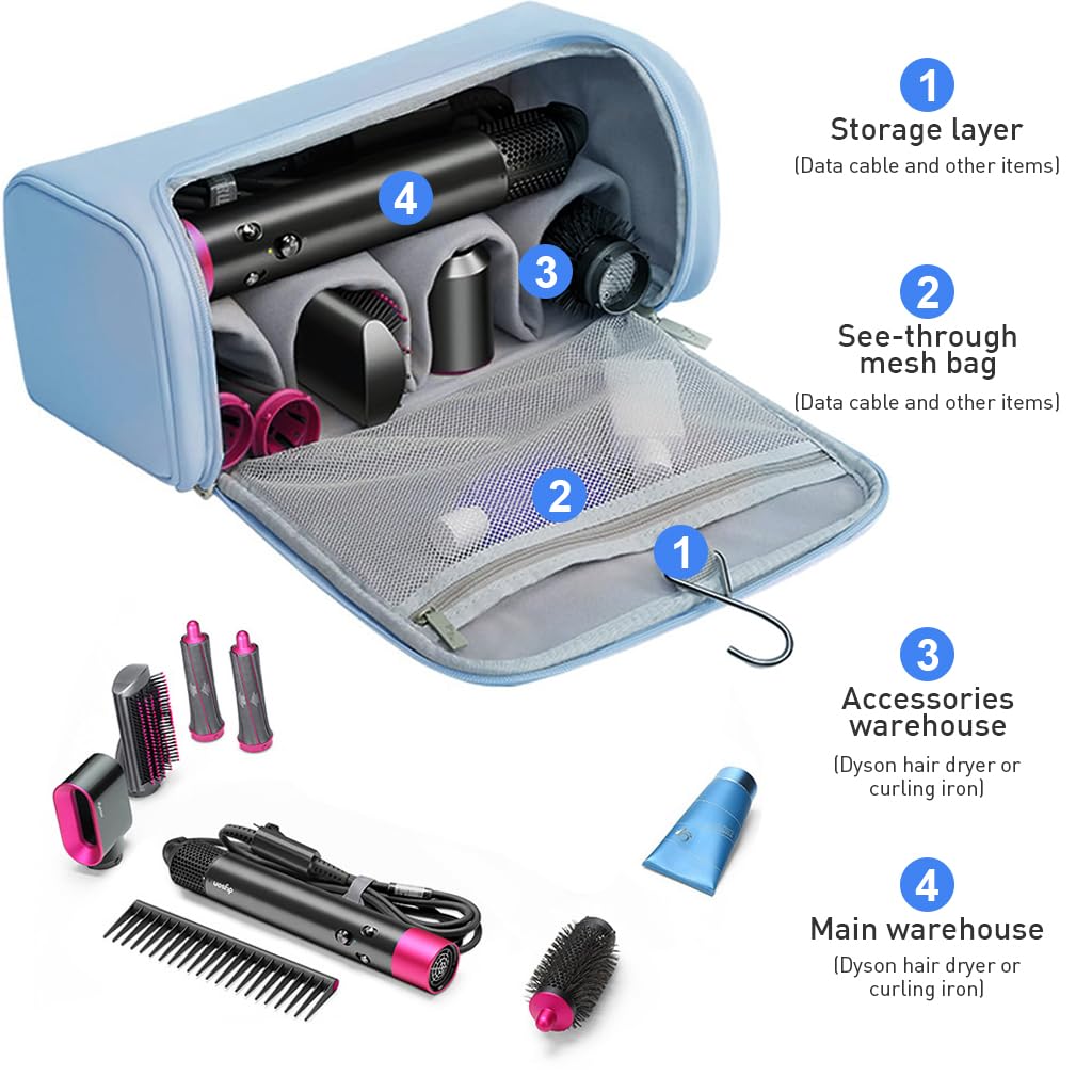 MAYCREATE Travel Storage Bag for Dyson Airwrap featuring Five Compartments and PU Material | Portable Organizer with Hanging Hook