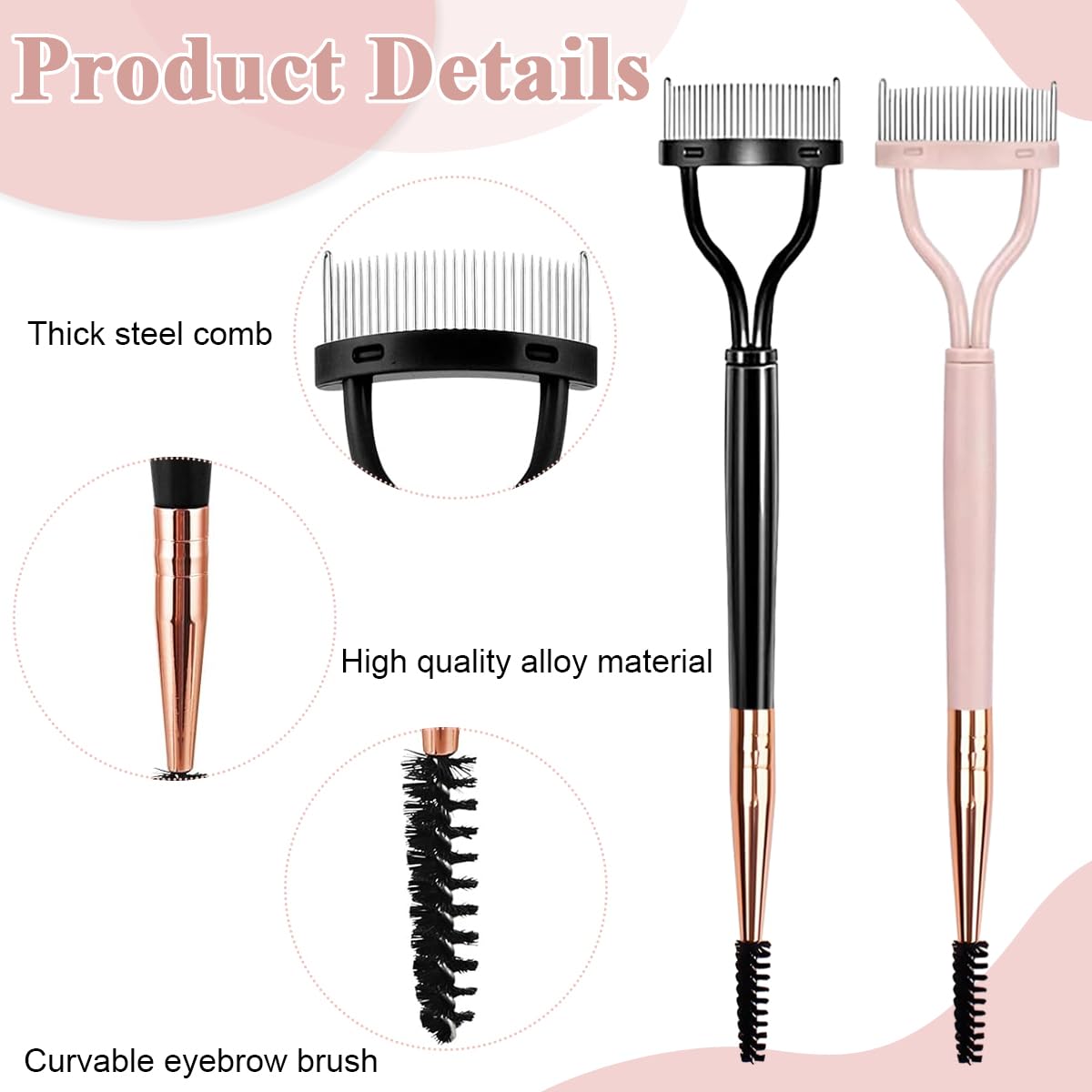 MAYCREATE Eyelash Separator Comb 2 Pcs for Clump Free Lashes with Dual Head Metal Brush | Includes Protective Cover