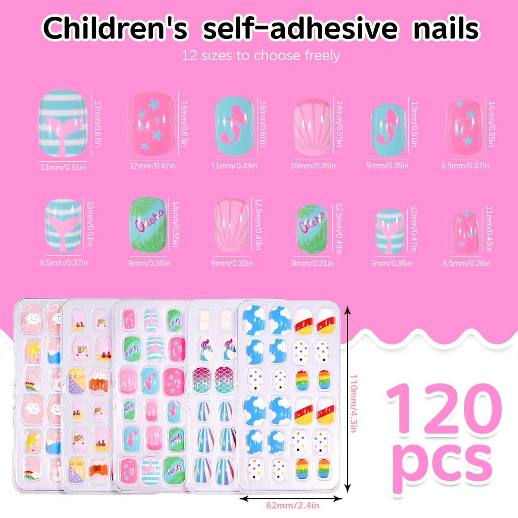 MAYCREATE Press on Nails for Kids with 120 pcs Cartoon Designs & Sticky Tabs | Fun DIY Gift
