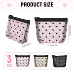 MAYCREATE Small Pouches for Women with Zipper and See Through Mesh 3Pcs 12x9cm | Heart Print Makeup Organizer
