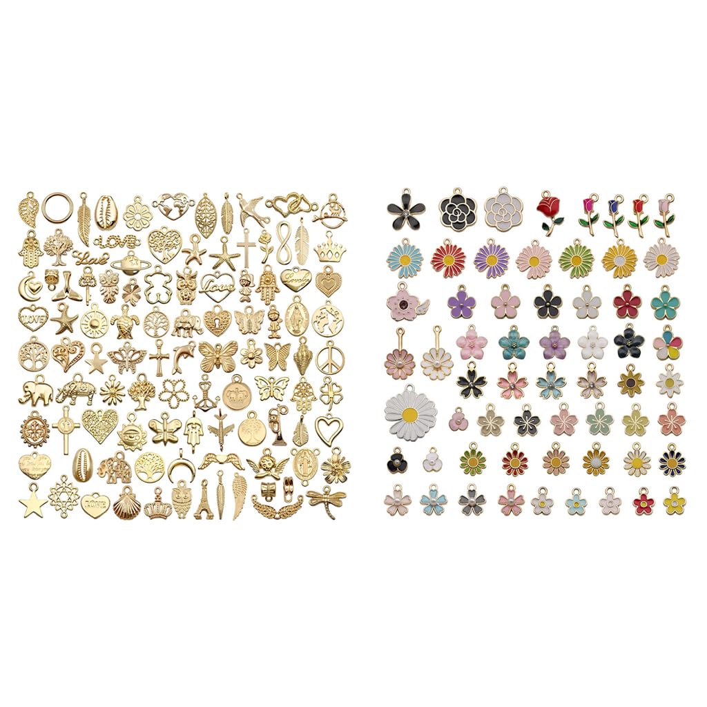 MAYCREATE Charms Combo Set for DIY Jewelry Making featuring 160pcs Gold Plated Enamel Pendants