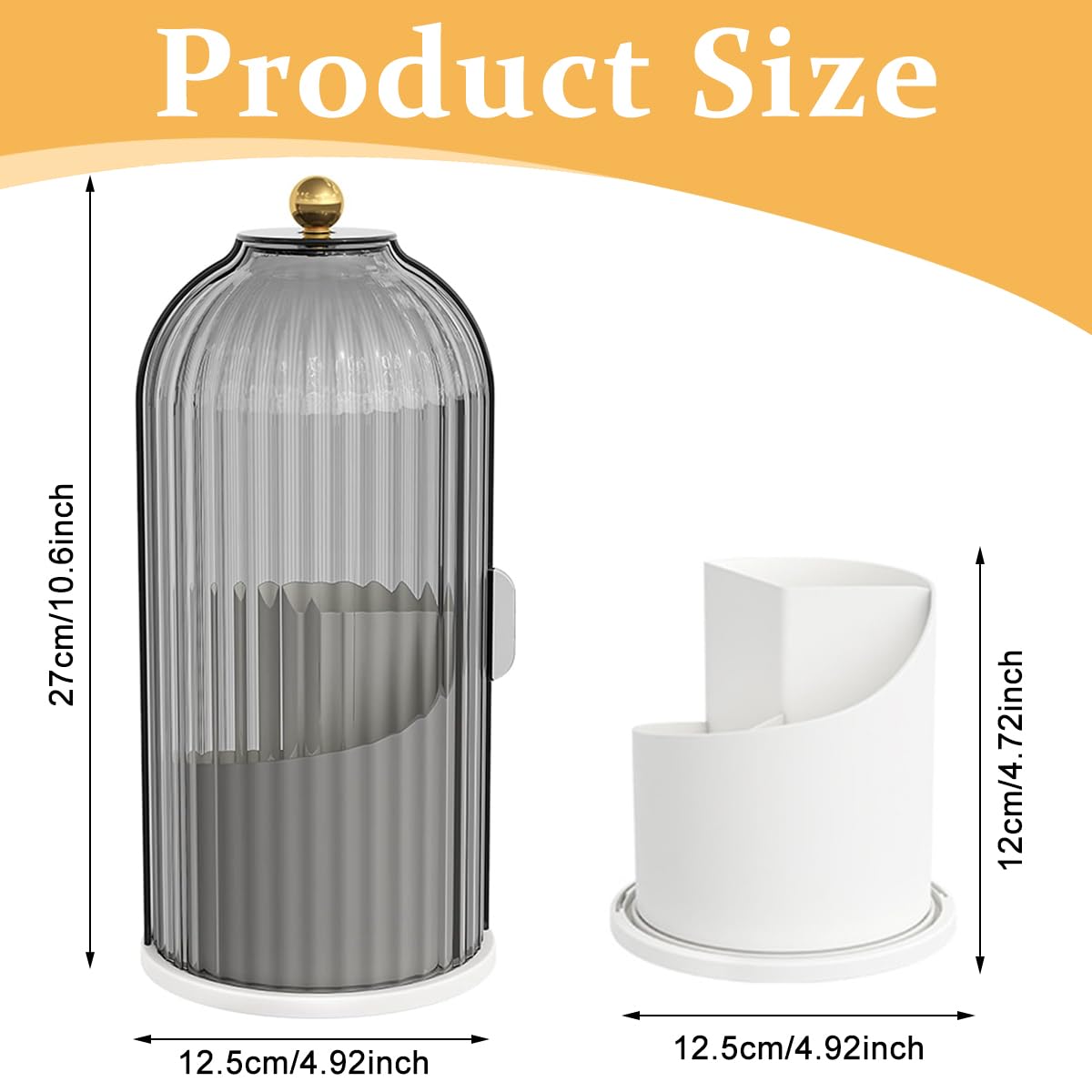 MAYCREATE Makeup Brush Holder for Vanity with 360° Rotatable 3 Grid Design | Grey Plastic Organizer 12.2×27 cm