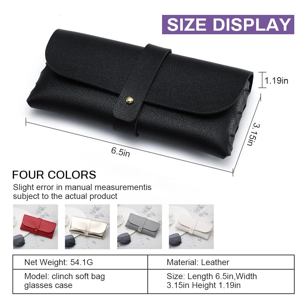 MAYCREATE Specs Case for Sunglasses and Eyeglasses featuring Stud Button Closure | 4pcs Soft PU Leather Travel Organizer 6.5×3.1×1.2 in