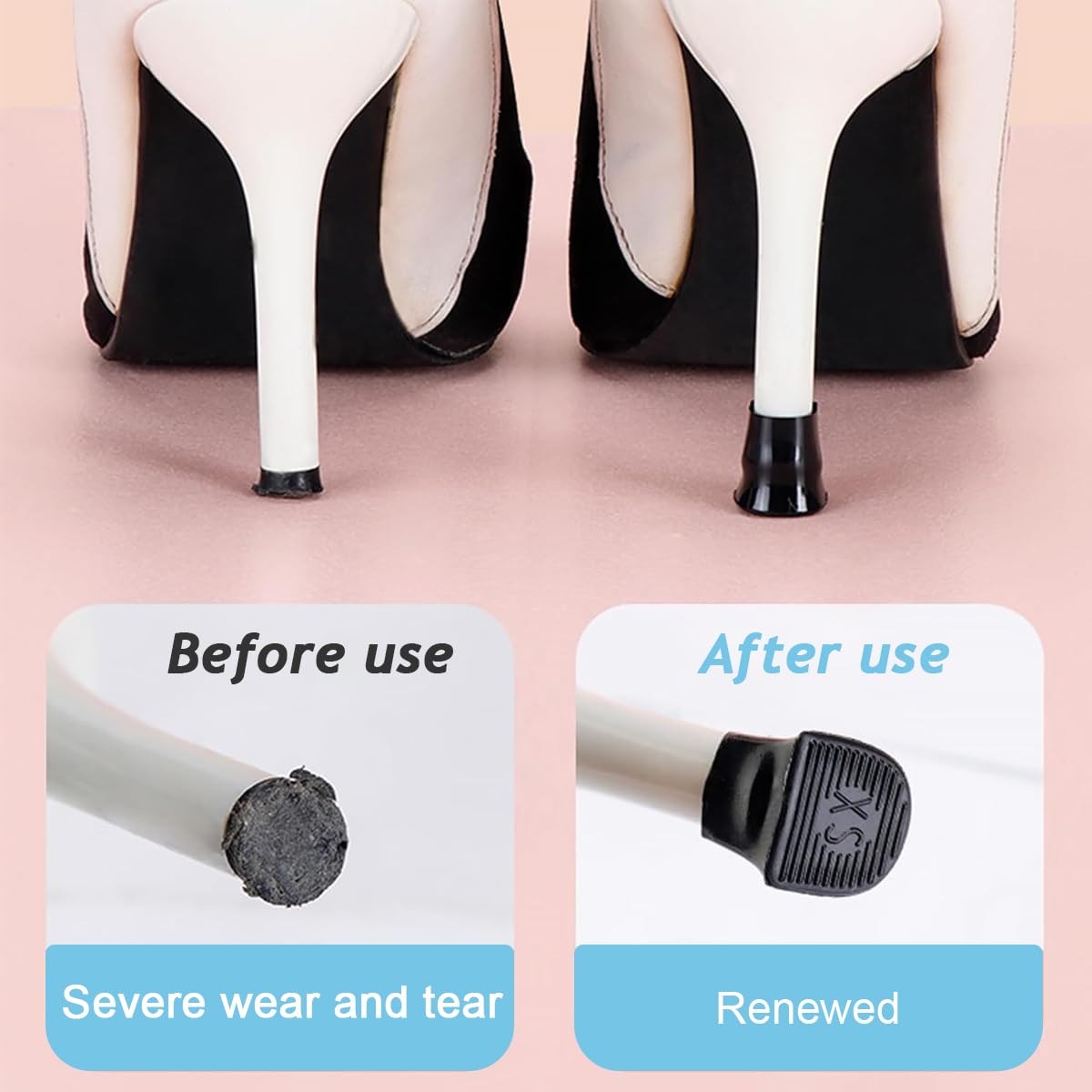 MAYCREATE High Heel Protectors for Walking on Grass with Antislip Base 8 Pairs 4 Sizes | PVC Heel Caps