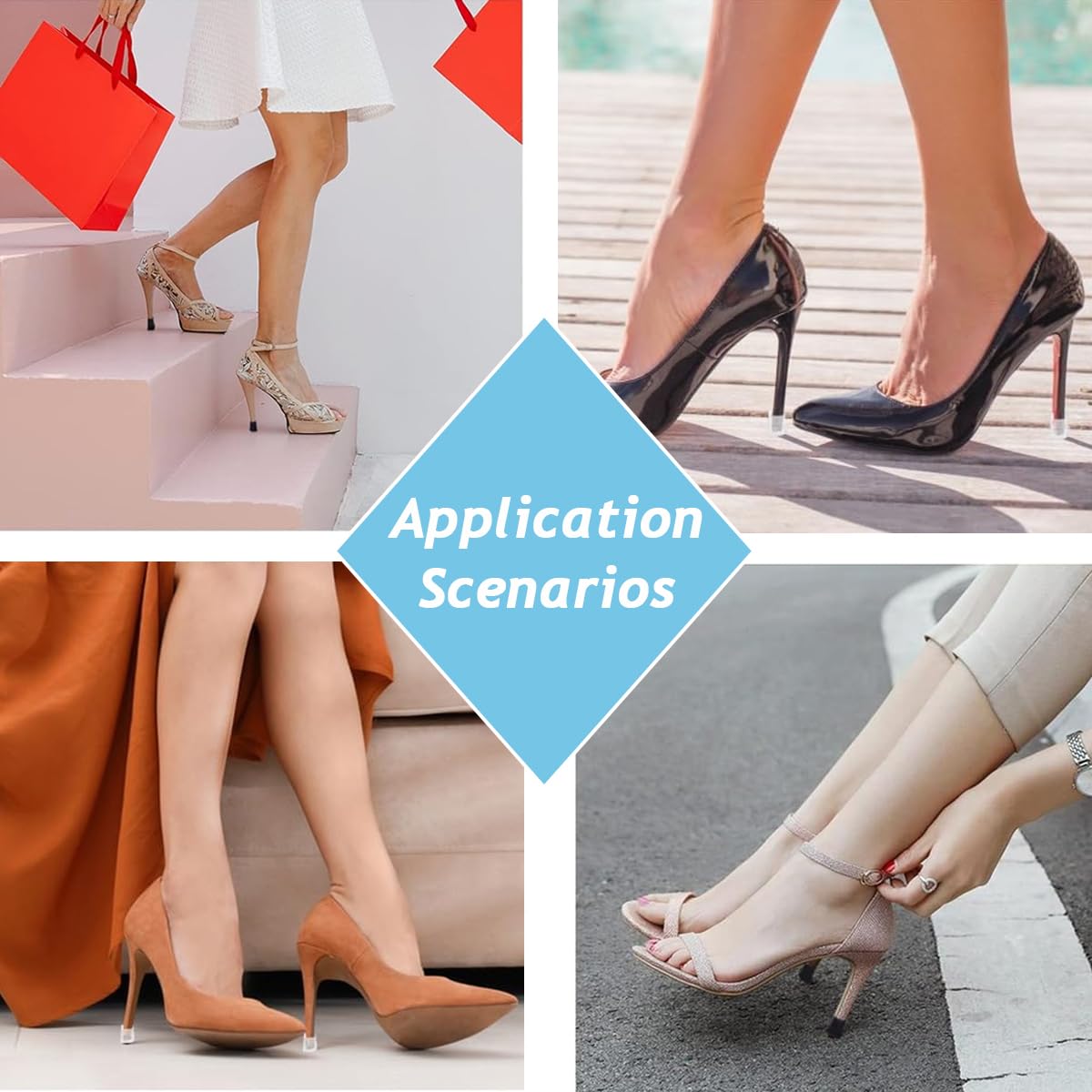 MAYCREATE High Heel Protectors for Walking on Grass with Antislip Base 8 Pairs 4 Sizes | PVC Heel Caps