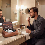 MAYCREATE Toiletries Travel Bag for Men with Handle and Smooth Zipper | PU Leather Organizer