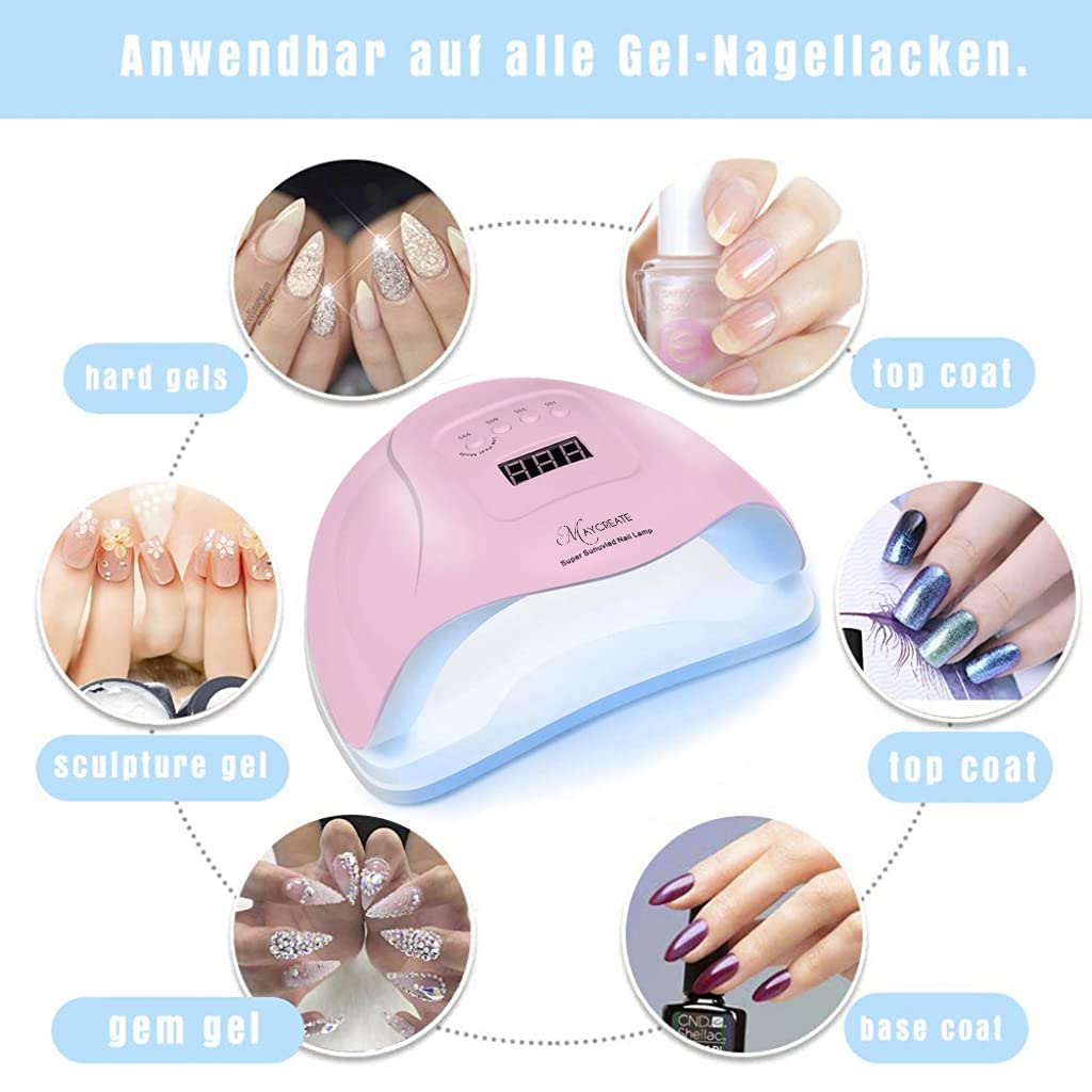 MAYCREATE UV LED Nail Lamp for Fast Gel Drying with 36 Light Beads & 4 Timer Settings | Pink