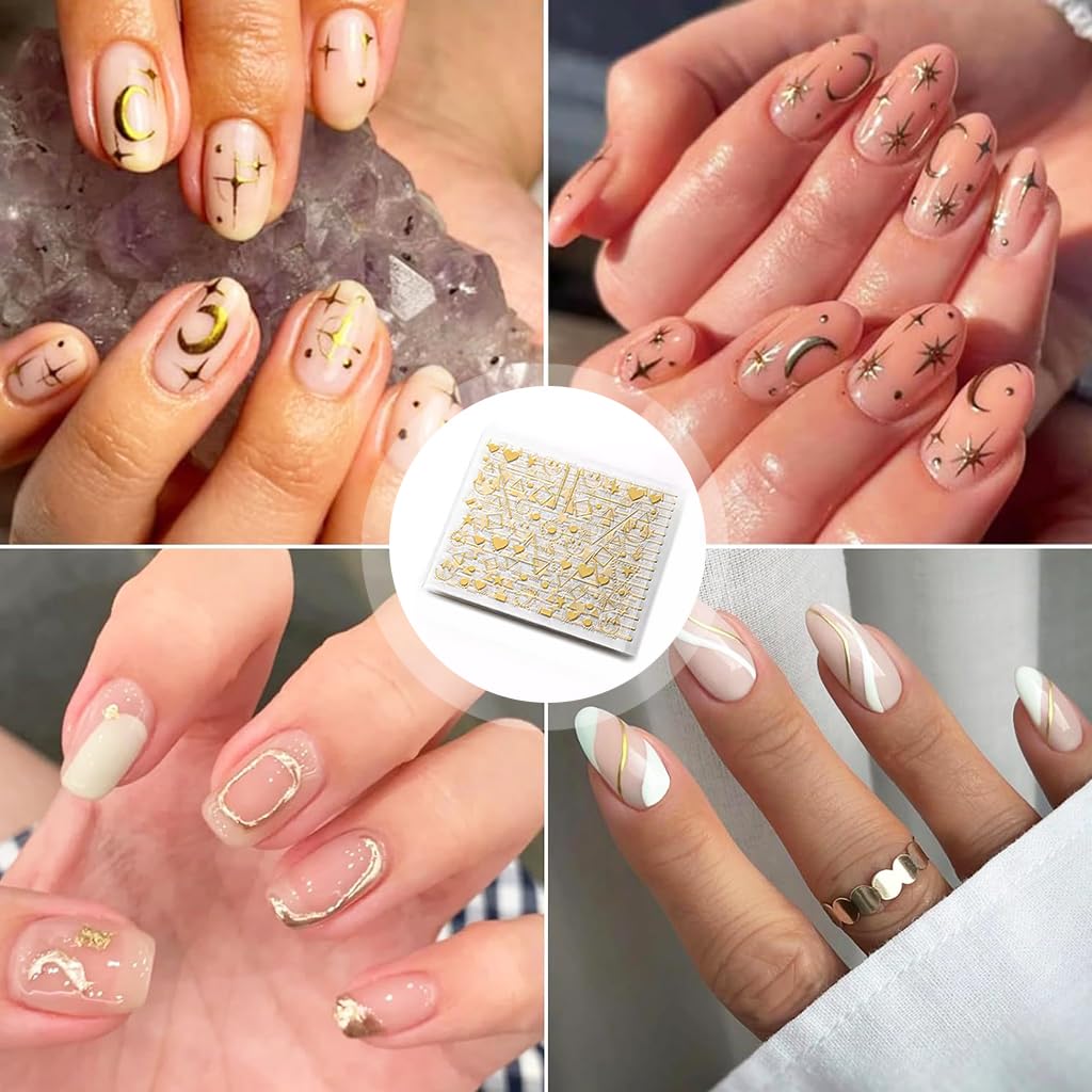 MAYCREATE Nail Stickers for French Manicure with 30 Sheet 3D Self Adhesive Gold Line Designs | Acrylic Nail Art Decals for Women