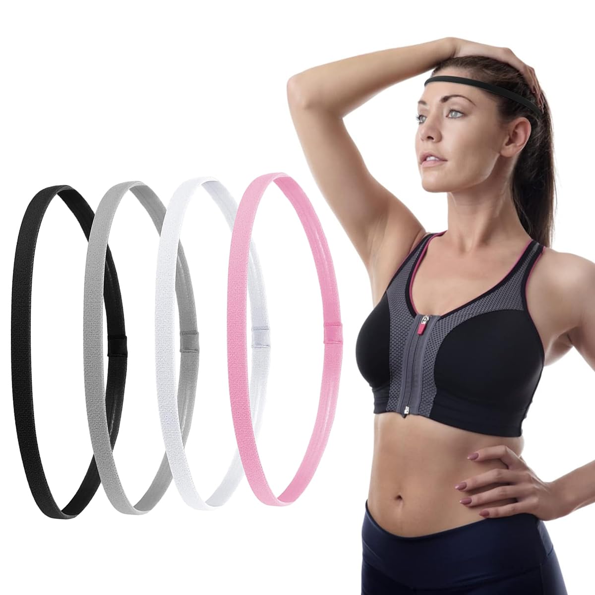 MAYCREATE Silicone Sports Headband for Workout with Non Slip Inner Strip | 4Pcs Multi Coloured Set for Men and Women