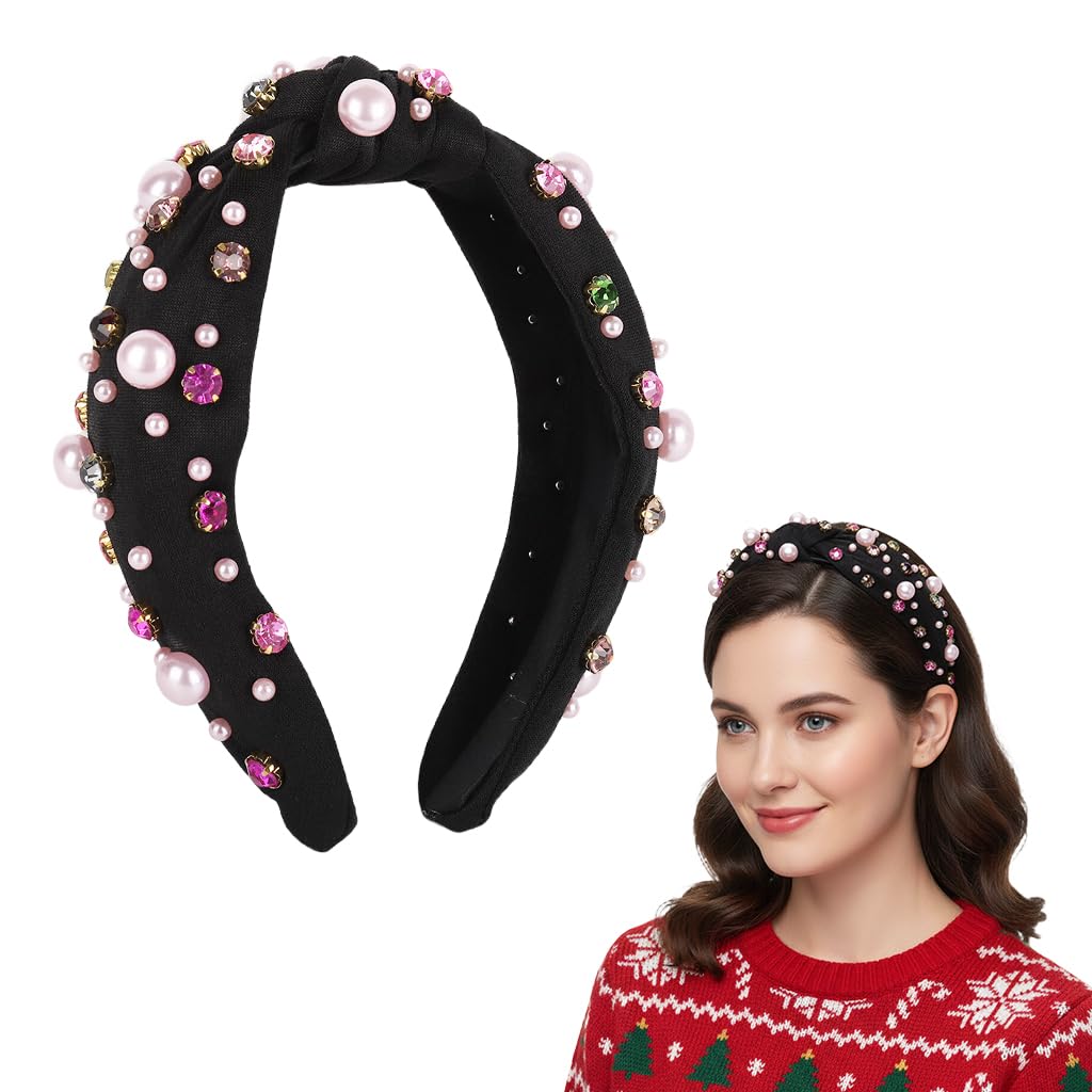 MAYCREATE Women's Headband for Casual and Formal Wear featuring Pink Beads and Rhinestones