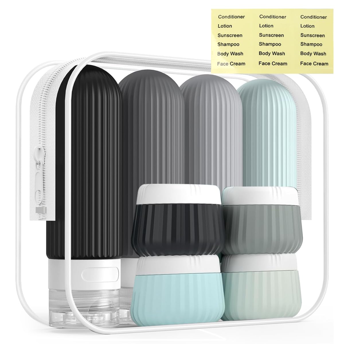 MAYCREATE Travel Bottles for Toiletries with Leakproof Flip Lid & 8pcs 90ml and 40ml Set | TSA Approved Silicone Containers