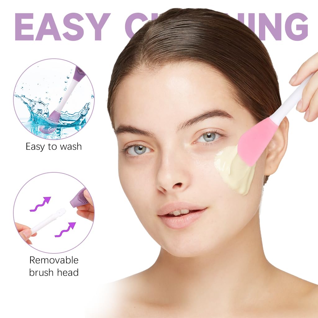 MAYCREATE Face Mask Brush Set for Skincare with Dual End Applicator and Silicone Scrubber | 2Pcs