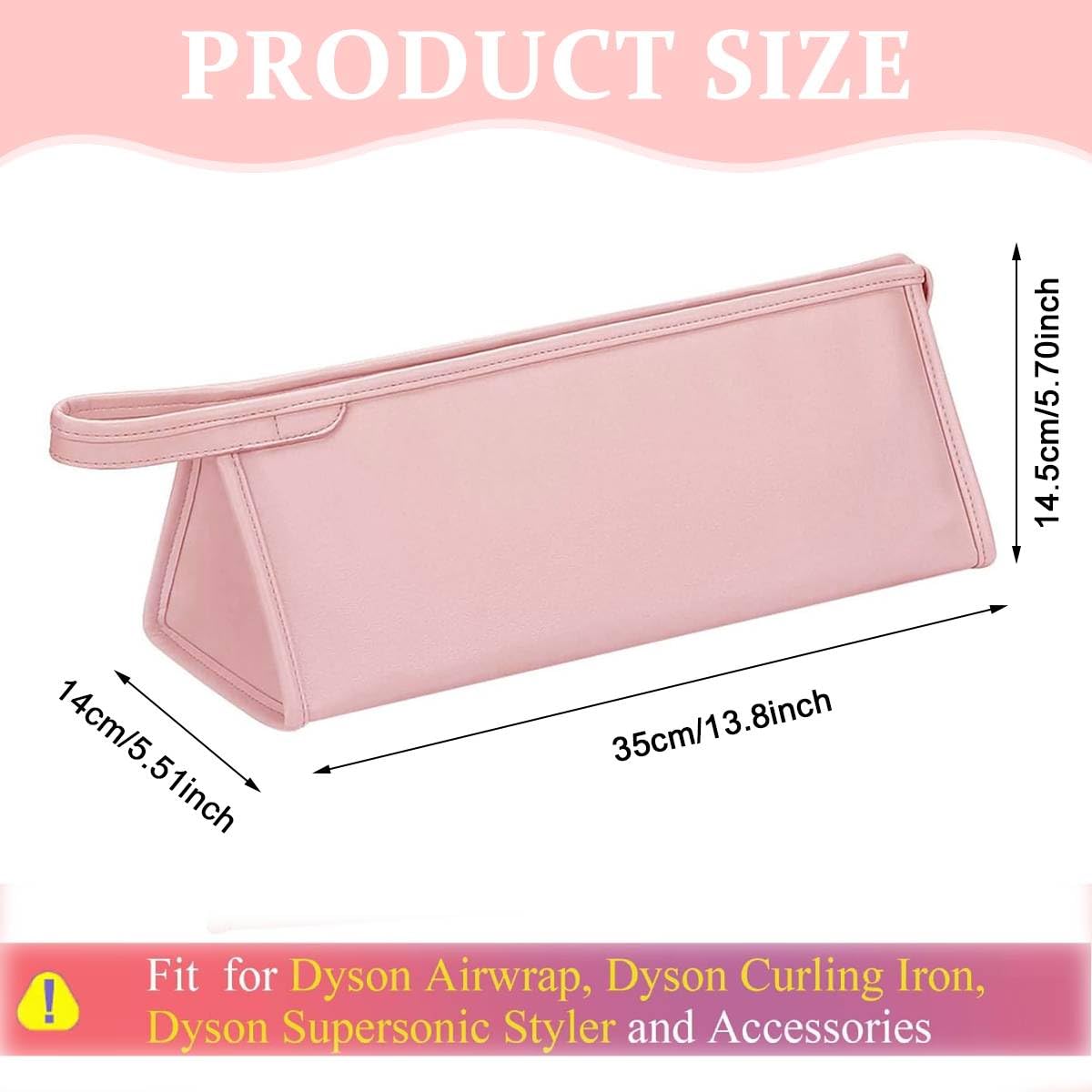 MAYCREATE PU Leather Travel Case for Airwrap Styler featuring 2 Compartments and 39.5×22 cm Size | Waterproof Pink Storage Bag
