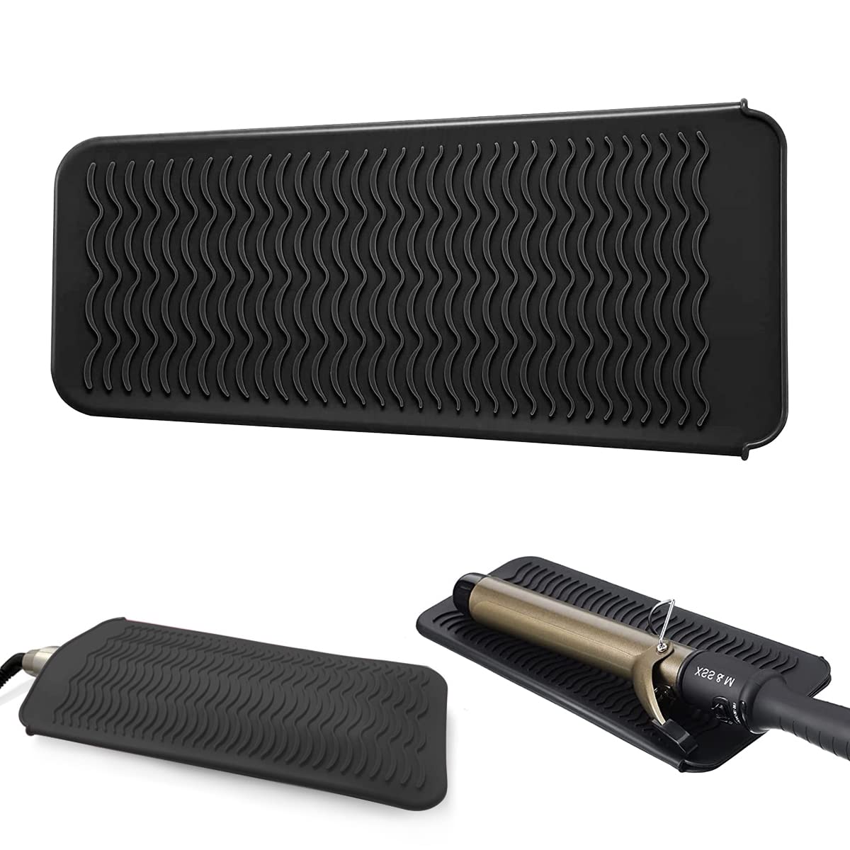 MAYCREATE Heat Resistant Silicone Mat Pouch for Curling Irons with 2 in 1 Open Pouch Design | Black 11×5.1×4.3 in