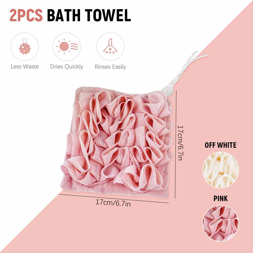 MAYCREATE® 2Pcs Bath Loofah Sponge, Soft Loofah and Washcloth, Bath Ball Towel Loofah with Drawstring, 2 in 1 Bath Loofah Sponge, Loofah Exfoliation, Loofah, for Cleansing and Smooth Skin