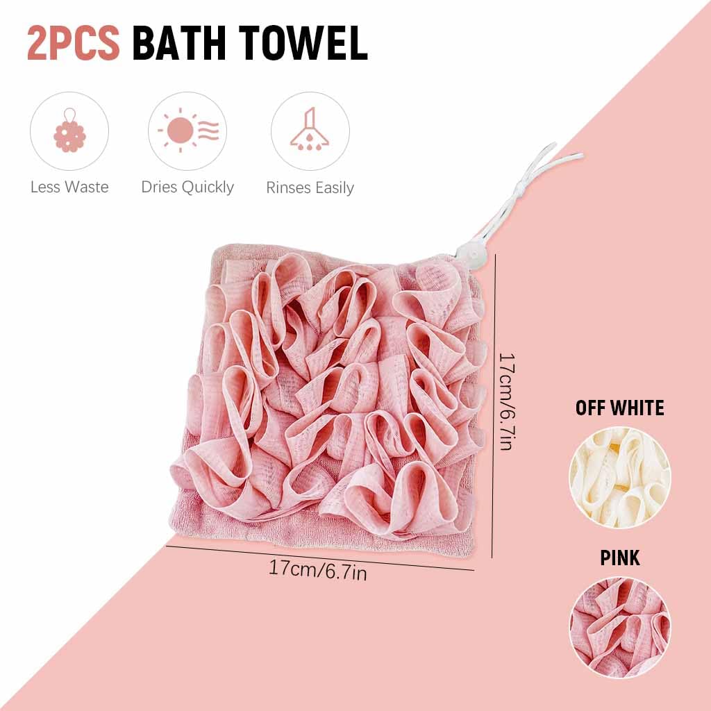 MAYCREATE Loofah Cloth for Bar Soap 2pcs 6.7×6.7 in with Double Sided Drawstring Design | Quick Dry PE and Towel Fabric
