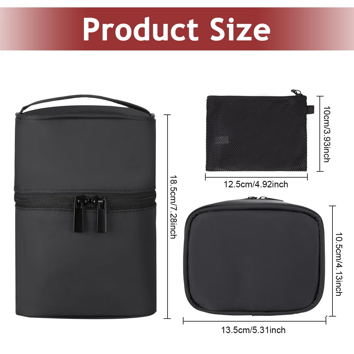 MAYCREATE Small Makeup Bag for Travel featuring Standup Dual Zipper Design and Waterproof Nylon | Black Portable Vanity Pouch for Women