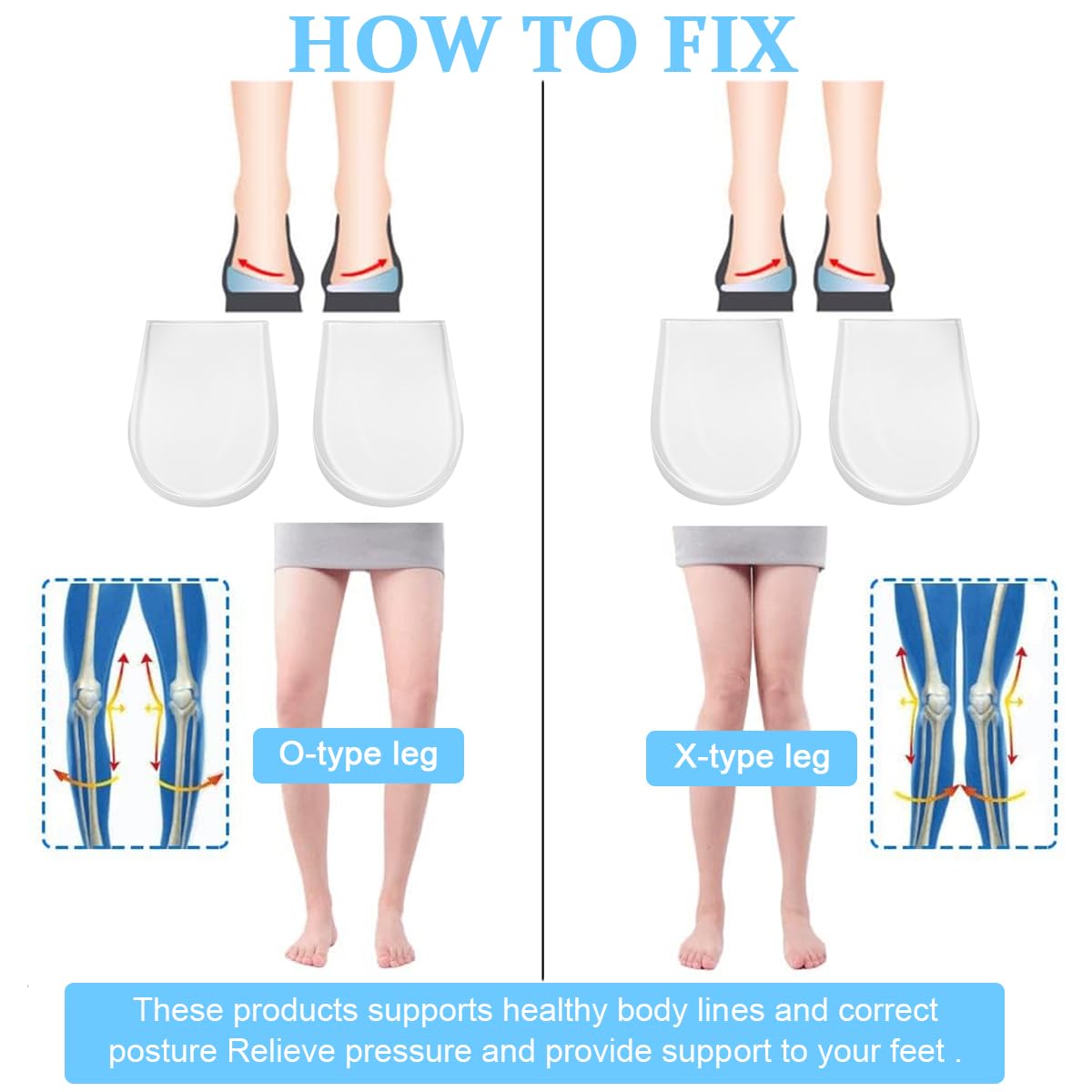 MAYCREATE Adjustable Orthotics Shoe Insert Heel Wedge for Supination & Pronation Correction Self-adhesive Gel Orthotics Shoe Insert for Improving Bow Legs, Knee Pain, Foot Alignment, One Pair