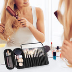 MAYCREATE Makeup Brush Holder for Travel with 12 Sleeves and Roll Up Design | Black Polyester