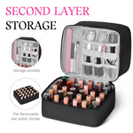 MAYCREATE Nail Polish Organizer Bag for Travel with Dual Layer Design for 30 Bottles | PU Material Carrying Case