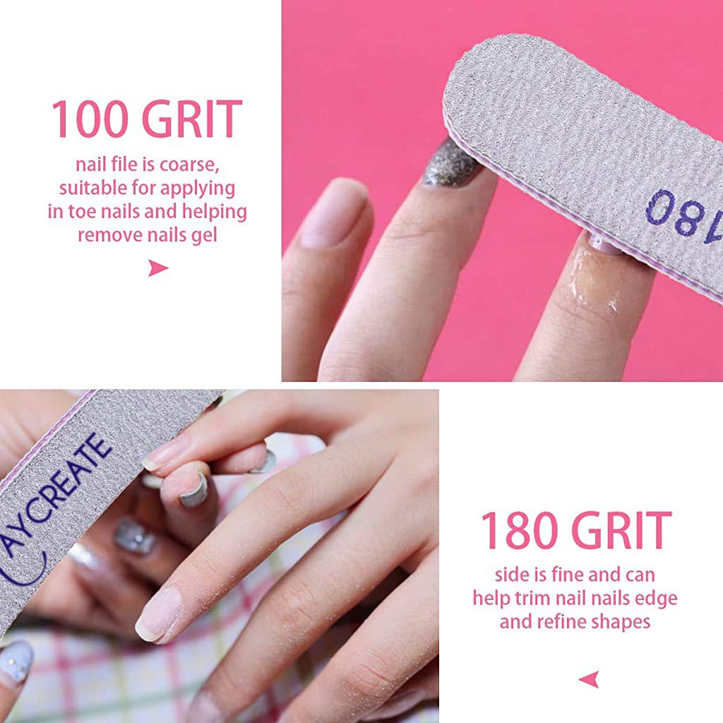 MAYCREATE Nail File Set for Home and Salon Use with Curved Design and 100/180 Grit | 10PCS