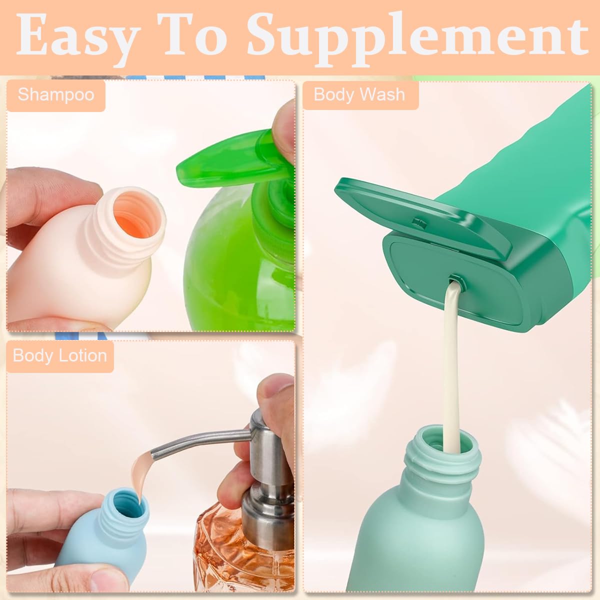 MAYCREATE Travel Bottles for Toiletries with Leak-Proof 4 in 1 Design and 50ml PP Case | Compact Refillable Set