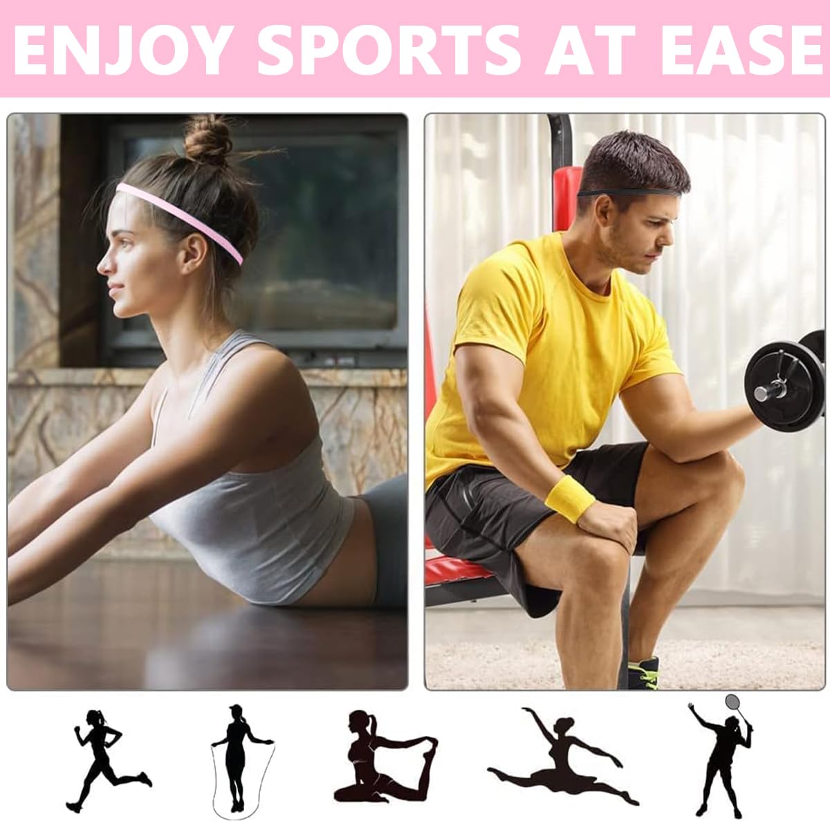 MAYCREATE Silicone Sports Headband for Workout with Non Slip Inner Strip | 4Pcs Multi Coloured Set for Men and Women