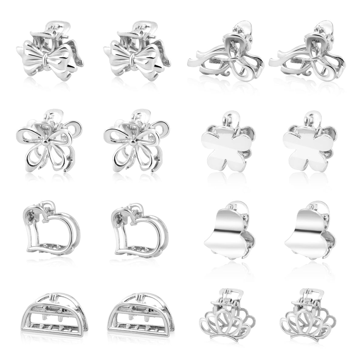 MAYCREATE® 16PCS Small Metal Hair Claw Clips, Mini Cute Flower Jaw Clamps, Nonslip Bangs Pins Hair Accessories for Women Girls-Silver