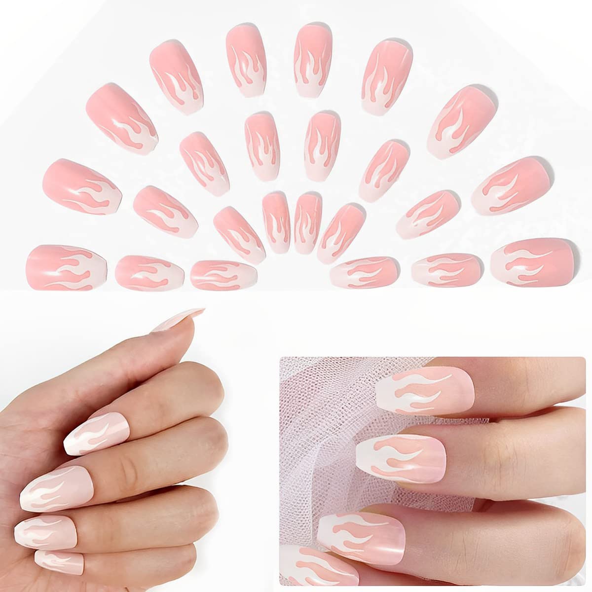 MAYCREATE® 24pcs Press-On Nails Creative French Nail Acrylic Press on Nail Fake Nails Full Cover Press On False Nails with Double Sided Adhesive Tabs, Almond Shape Press on Nail