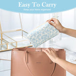 MAYCREATE Makeup Bag for Travel and Daily Use with Soft Zipper Blue Floral Design 20.5x9x9.5cm | 2 Pcs