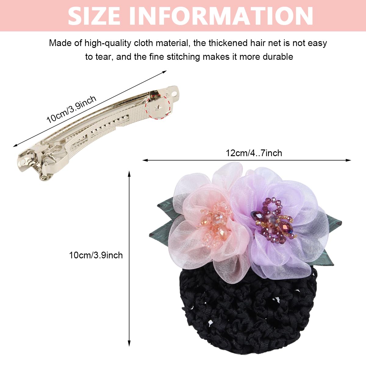 MAYCREATE Hair Snood Net Barrette for Dancer and Nurse Work featuring Alloy Spring Clip | 3 PCS Flower Bun Cover for Women and Girls