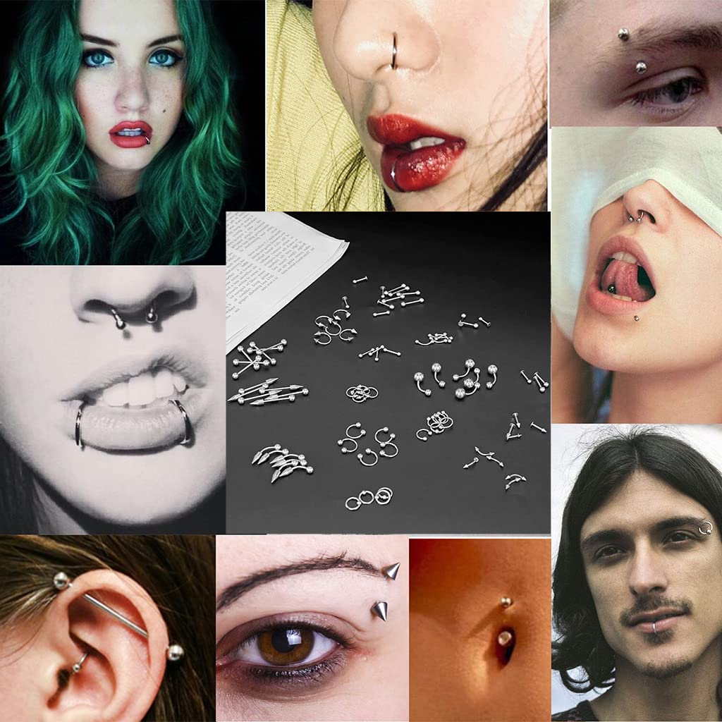 MAYCREATE Piercing Jewelry Set for Lip Nose Belly & Eyebrow with 85 pcs Stainless Steel | Unisex Body Art Collection
