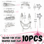 MAYCREATE Hair Clips for Girls Women 10Pcs featuring Metal Star Pins | Y2K Korean Style