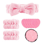 MAYCREATE Hairband Set for Skincare and Face Wash with 9Pcs Soft Sponge Pads | Pink Bow Design