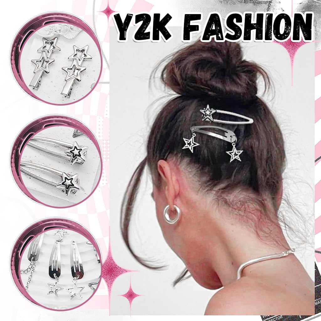 MAYCREATE Hair Clips for Girls Women 10Pcs featuring Metal Star Pins | Y2K Korean Style