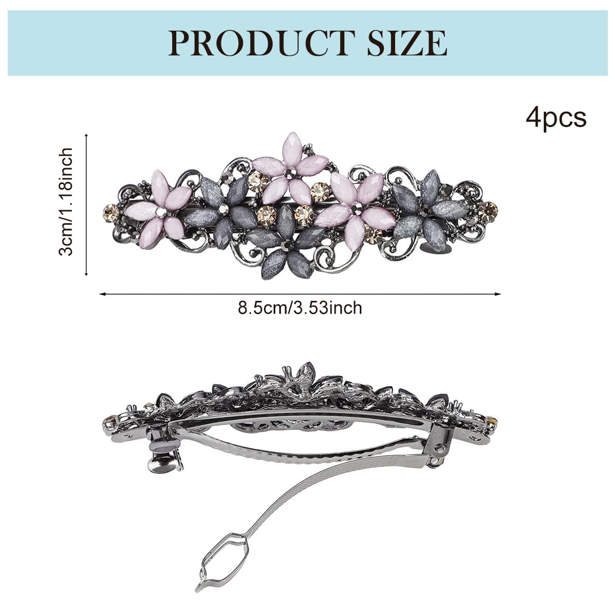 MAYCREATE Hair Clips for Women featuring Floral Rhinestone Design 3.1 in Set of 4 | Metal Barrettes